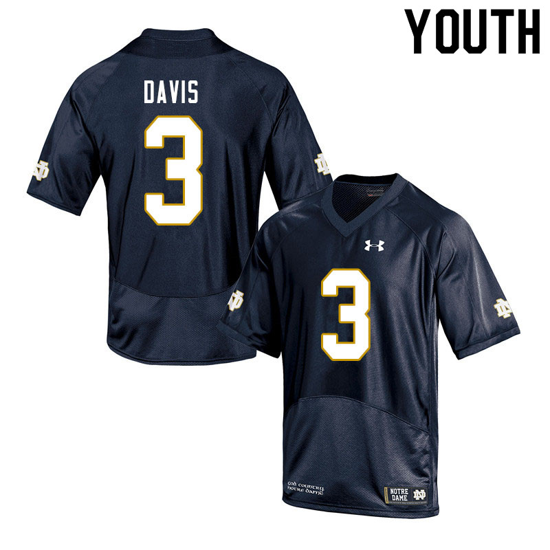 Youth NCAA Notre Dame Fighting Irish #3 Avery Davis Stitched College Under Armour Authentic Navy Football Jersey YT10I61PO